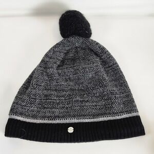 C9 Champion Womens Knit Beanie Hat Reflective Silver Stripe Black Gray Wnter Pom